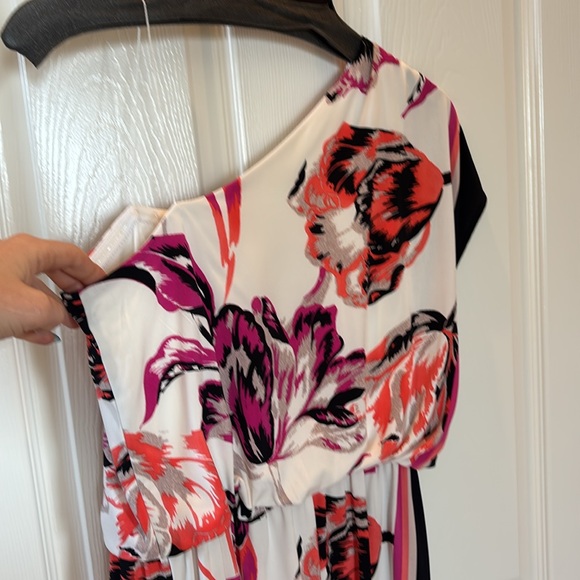 London Times Pink and Red Asymmetrical One Shoulder Cocktail Dress - Picture 6 of 8